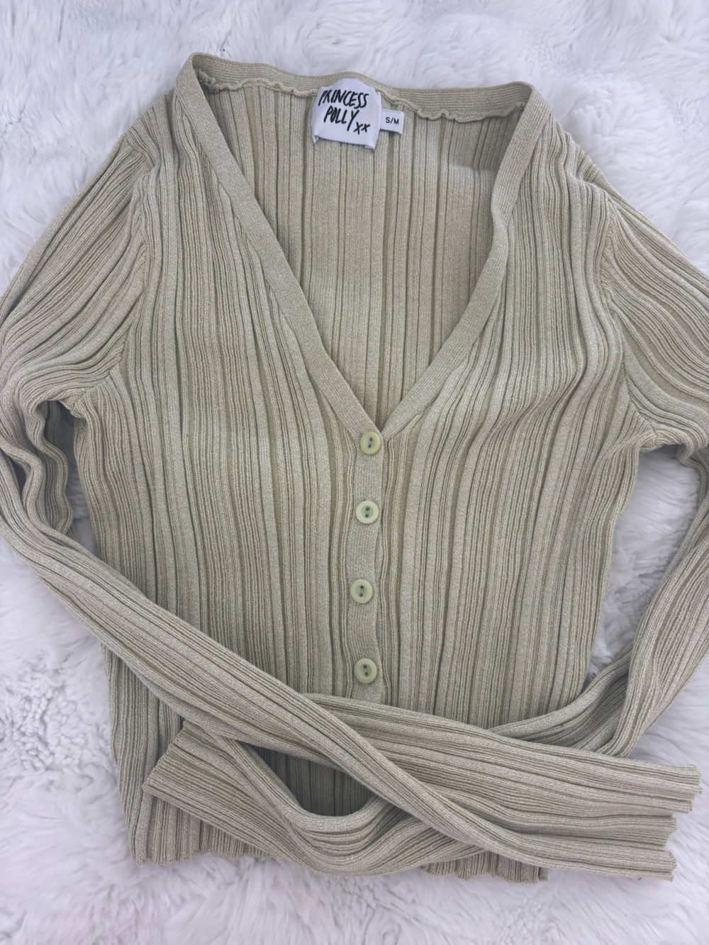 Princess Polly Light Olive Ribbed Knit Sweater
